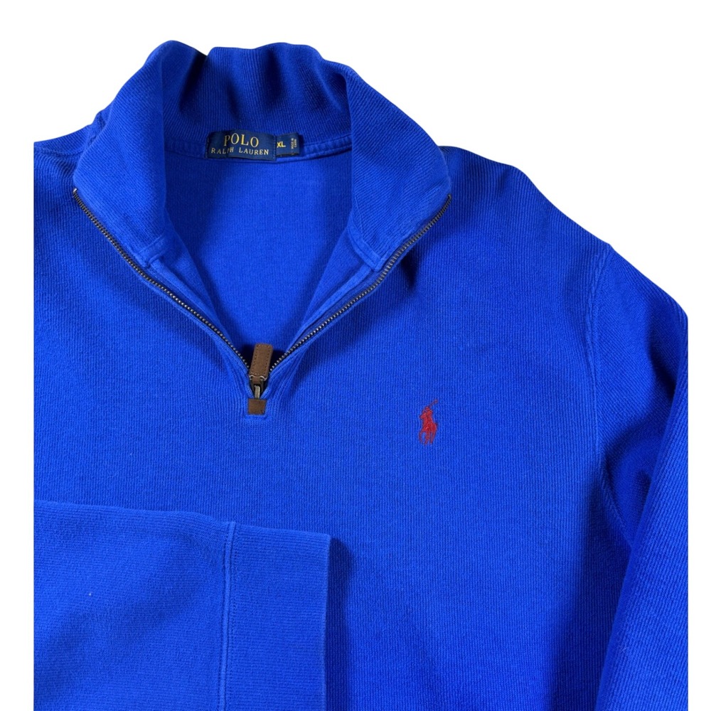 Polo Ralph Lauren Mens XL Quarter Zip Pullover Royal Blue Red Pony Logo Sweater